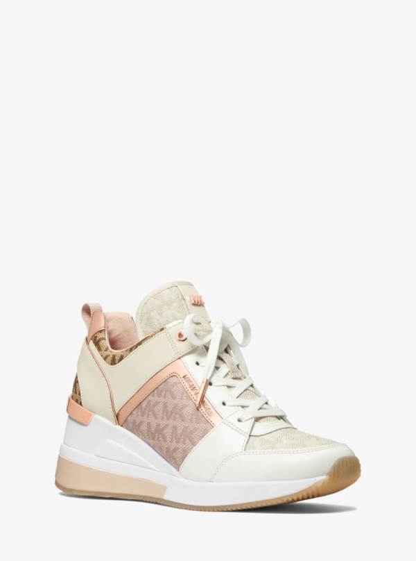 Damske Tenisky Michael Kors Georgie Color-Block Leather and Logo Jacquard Béžové - Topanky Michael Kors Sleva | EQJSG-8253